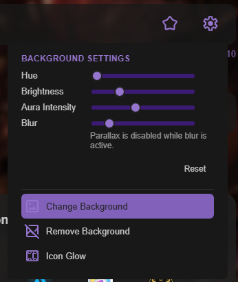Caves of Wonders (CoW) Cave background menu Caves of Wonders (CoW) Background Settings menu showing the Change Background option for personalizing a Cave
