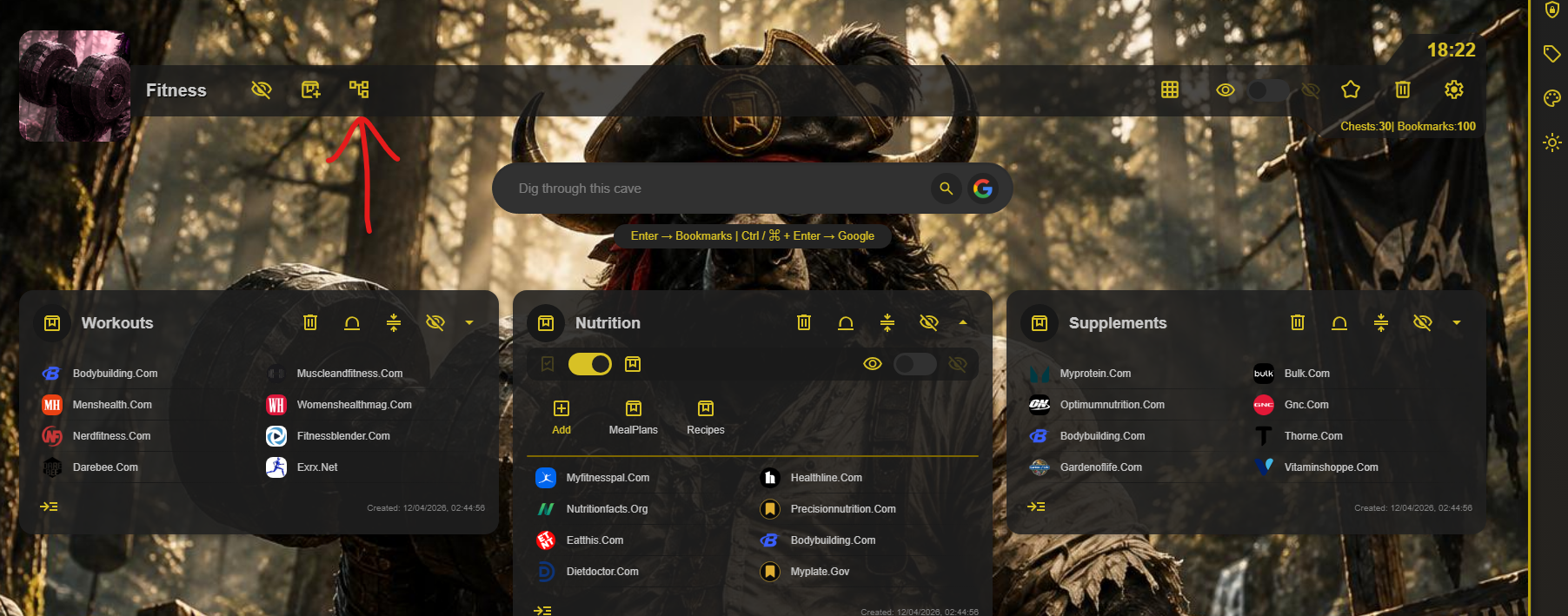 Caves of Wonders (CoW) Cave toolbar highlighting the Chest Map button