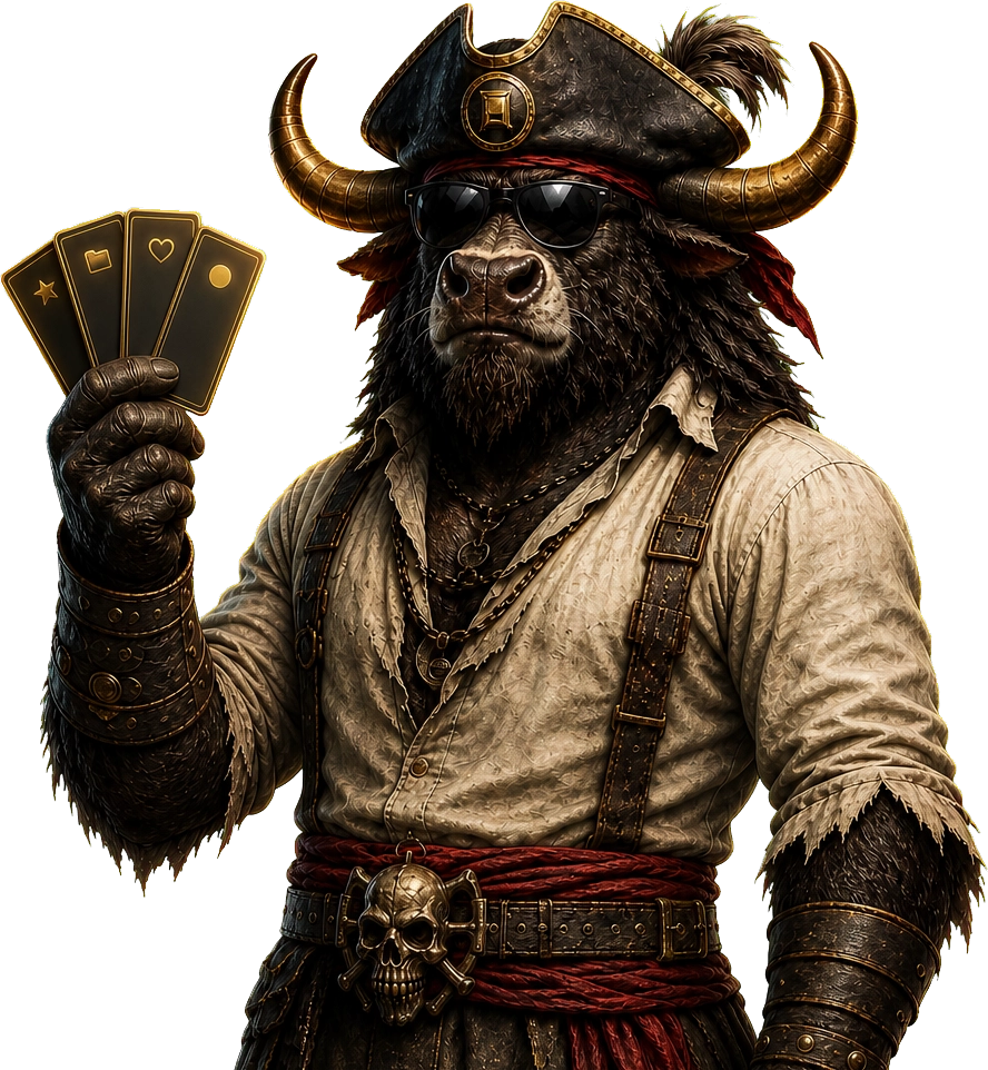 Caves of Wonders pirate mascot presenting saved bookmarks