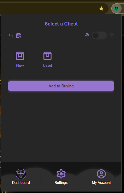 Caves of Wonders (CoW) add a bookmark to the selected Chest Caves of Wonders (CoW) Select a Chest screen showing the Add to Buying button used to save a bookmark in the selected Chest