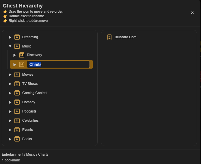 Caves of Wonders (CoW) Chest Map hierarchy showing a Chest name being renamed in an inline editor