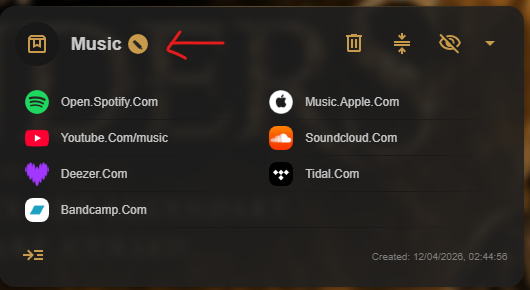 Caves of Wonders (CoW) Chest title with the edit icon that appears when the user hovers over the name
